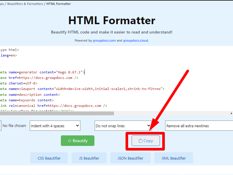 HTML Formatter Online - Beautify HTML